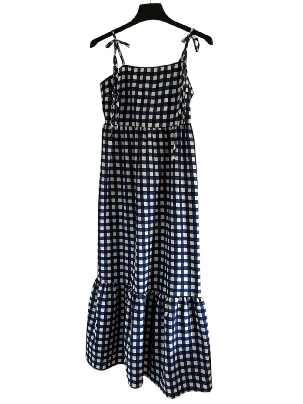 Navy & White Gingham Tie-Strap Maxi Dress